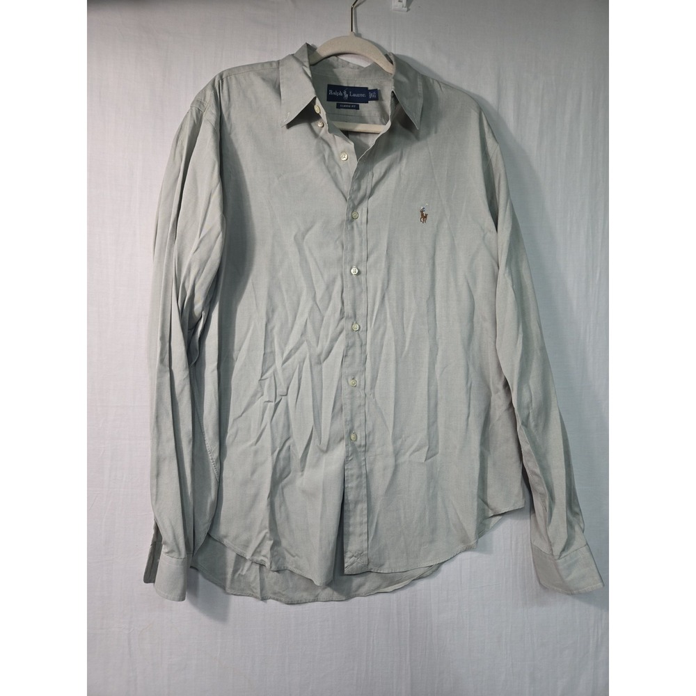 Vintage Ralph Lauren Oxford Shirt Men's 16.5 36/37 Classic Fit Light Green Logo
